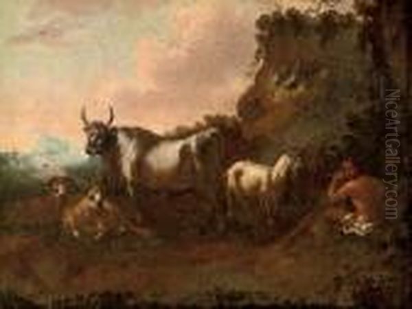 A Mountainous Landscape With A Shepherd And His Flock - view 1