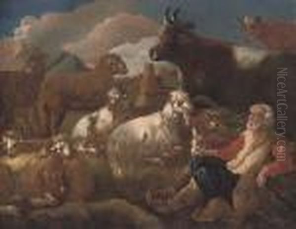 A Shepherd Resting With His Cattle - view 1