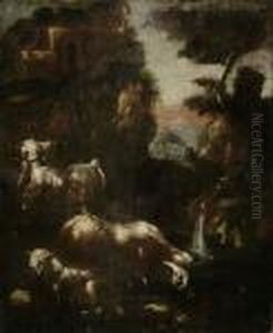 Ziege Und Schafe An Der Tanke by Philipp Peter Roos
