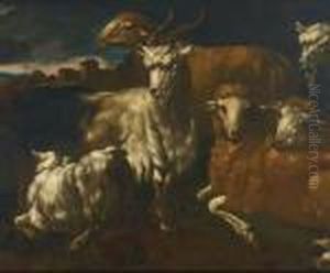 Italianate Landscape With Goats And Sheep by Philipp Peter Roos