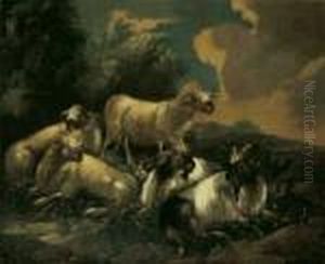 Sudliche Landschaft Mit Schafen Und Ziegen. by Philipp Peter Roos