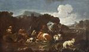 Hirte Mit Herde In
Campagnalandschaft. by Philipp Peter Roos