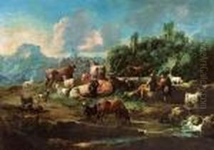 Pejzaz Ze Stadem I Pasterzami by Philipp Peter Roos