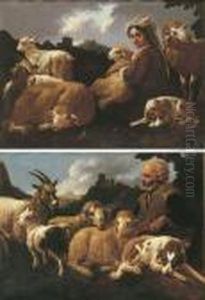 A Shepherdess Surrounded By Her 
Flock Within A Landscape; And Ashepherd Surrounded By His Flock Within A
 Landscape by Philipp Peter Roos
