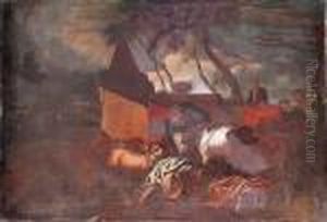 Paesaggio Con Ruderi, Contadini Ed Armenti by Philipp Peter Roos