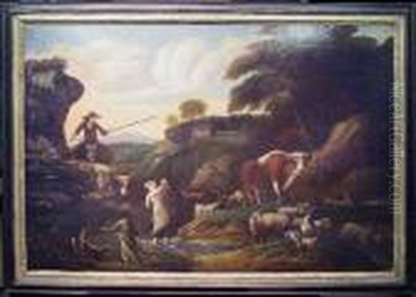 Drovers With Livestock In A Landscape - view 1