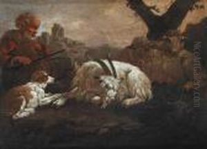 Attr.a. Paesaggio Con Pastore, Cane Ed Armenti by Philipp Peter Roos