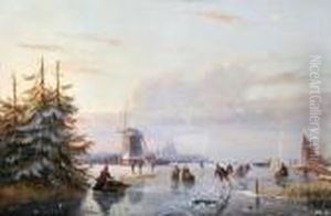 Dutch Winter Scene With Figures Skating