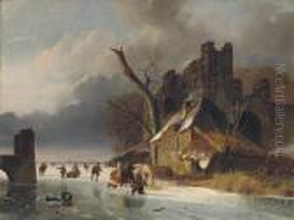 Townspeople On The Ice By A Ruin - view 1
