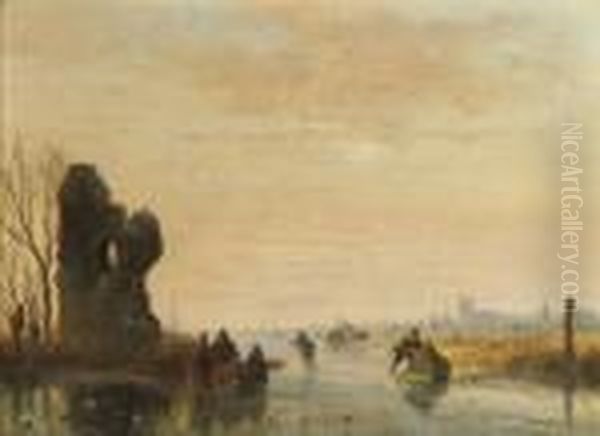 Activities On The Ice, With Dordrecht In The Distance - view 1