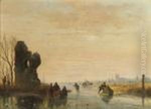 Activities On The Ice, With Dordrecht In The Distance
