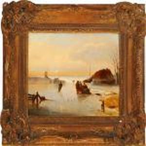 Dutchlandscape With People On A Frozen Lake