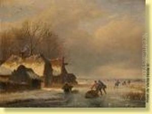 Patineurs Sur Un Bras De Mer Gele
