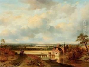 A Panoramic Landscape With A Castle By A River