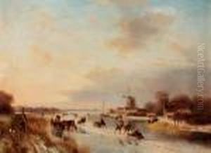 Numerous Skaters On A Frozen Waterway