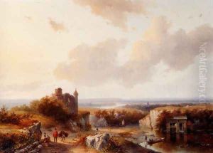 A Panoramic River Landscape by Andreas Schelfhout