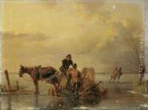 Winterlandschaft Mit Eislaufern Und Pferdefuhrwerk: