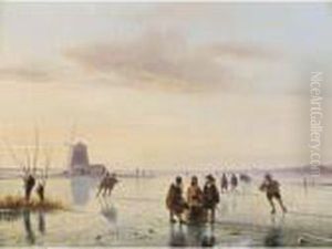 A Winter Landscape With Figures On The Ice