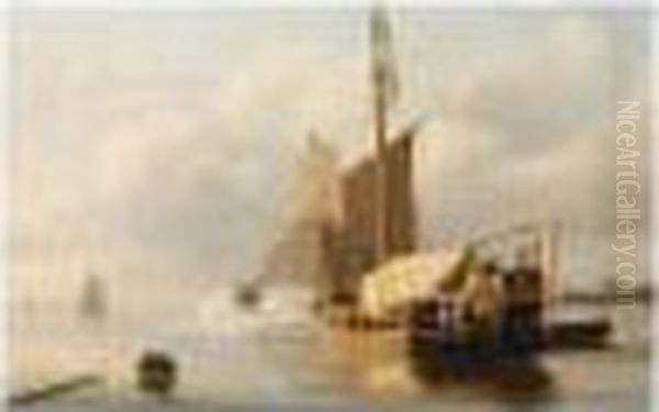 A Vessel Firing A Salute; A Coastal View With Boats And Figures On The Beach (a Pair) - view 1