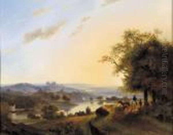Rhenish Landscape With Travellers On A Sandy Track And A Castle Inthe Distance - view 1