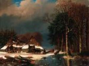 A Winter Landscape With Loggers by Nicholas Jan Roosenboom