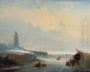 Skaters Reposing At A Koek En Zopie Stand On A Frozen Waterway Neara City