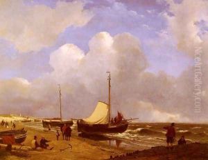 Moored on the Beach by Andreas Schelfhout