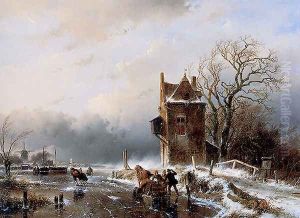 Skaters in Stormy Weather by Andreas Schelfhout