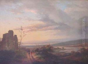 Castle Ruins at Twilight by Andreas Schelfhout