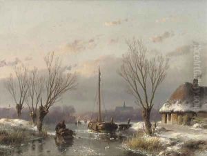 A sunny day in winter by Andreas Schelfhout