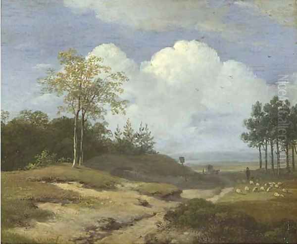A summer landscape with a shepherd and his flock - view 1