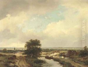 An extensive summer landscape, Haarlem in the distance by Andreas Schelfhout