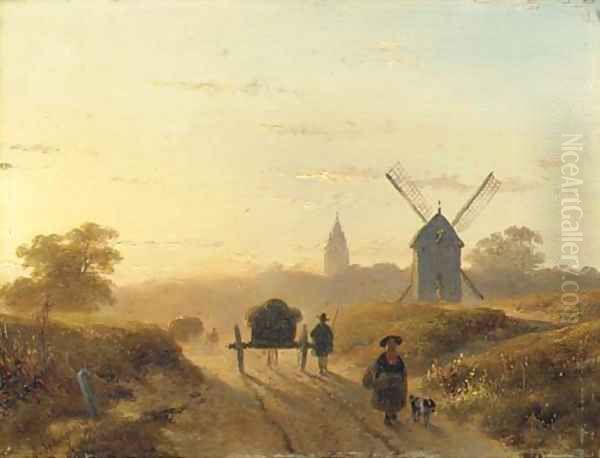 Figures on a dusty track in late afternoon - view 1