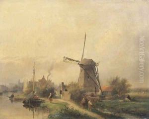 The outskirts of a dutch town on a summer's day by Andreas Schelfhout