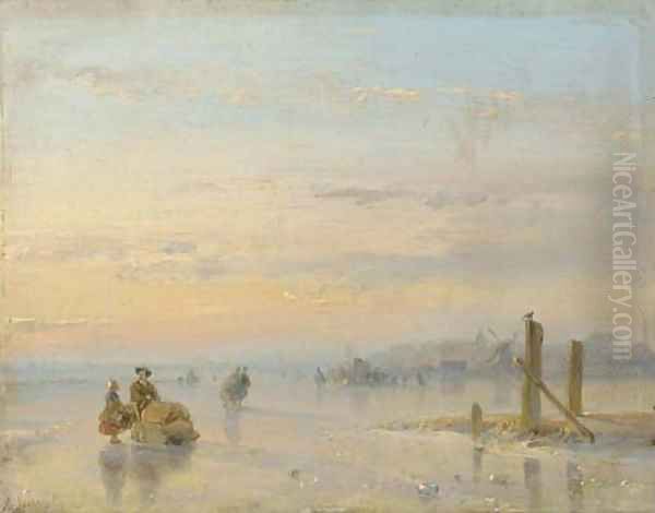 Figures with a sledge on the ice - view 1