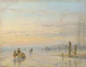 Figures with a sledge on the ice