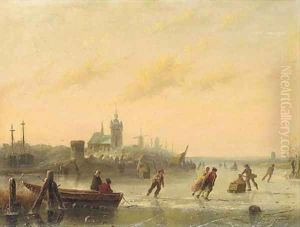 Winter Skaters on the Lake by Andreas Schelfhout