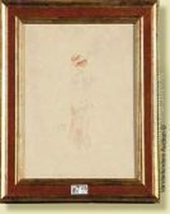 Femmenue Au Chapeau, Encre Rouge
 Sur Papier. Monogramme En Bas A Gauchef.r. Pour Felicien Rops. Ecole 
Belge. Dim.: 23x17cm by Felicien Rops