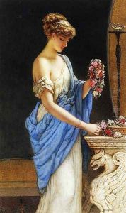 A Girl in Classical Dress Arranging a Garland of Flowers by James Sant