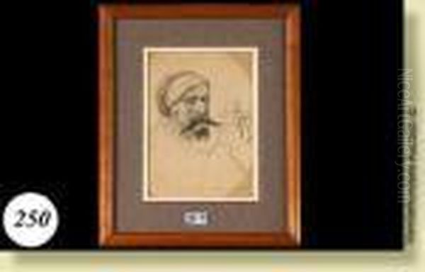 Portrait D'homme, Fusain Sur 
Papier Decoupe Et Colle Surpapier Brun. Monogramme Au Milieu A Droite 
F.r. Pour Felicien Rops.ecole Belge. Dim.: 17x12 Cm - view 1