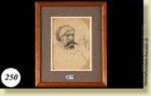Portrait D'homme, Fusain Sur 
Papier Decoupe Et Colle Surpapier Brun. Monogramme Au Milieu A Droite 
F.r. Pour Felicien Rops.ecole Belge. Dim.: 17x12 Cm by Felicien Rops