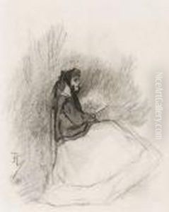Femme Assise A L'eventail by Felicien Rops