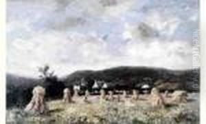 Paysage De Moisson A Essonnes. by Felicien Rops