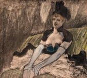 A Woman Wearing A Revealing Dress, Seated In A Cafe thumbnail