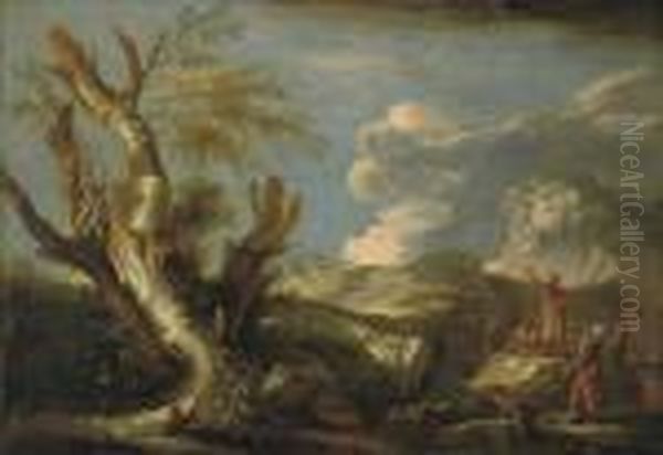 A Mountainous River Landscape With Classical Figures And Soldiers Discoursing - view 1