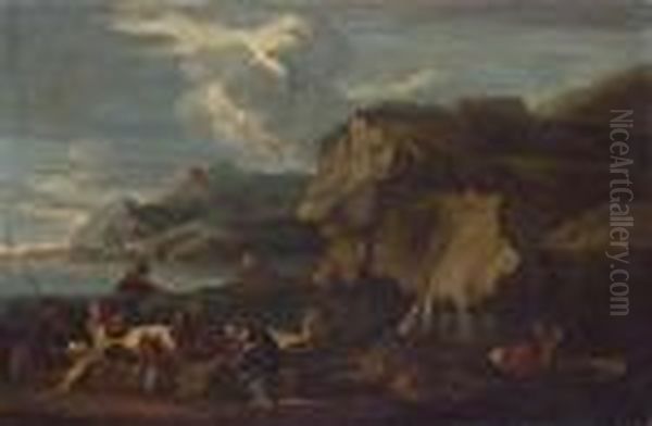 Coastal Landscape With Fishermen - view 1