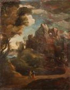 Travellers In Arocky Landscape by Salvator Rosa