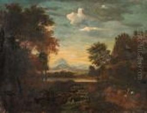 Travellers In Anextensive River Landscape by Salvator Rosa