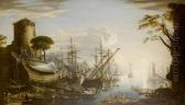 A Mediterranean Sea Port At Sunset - view 1