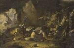 Personnages Pres D'un Ruisseau by Salvator Rosa